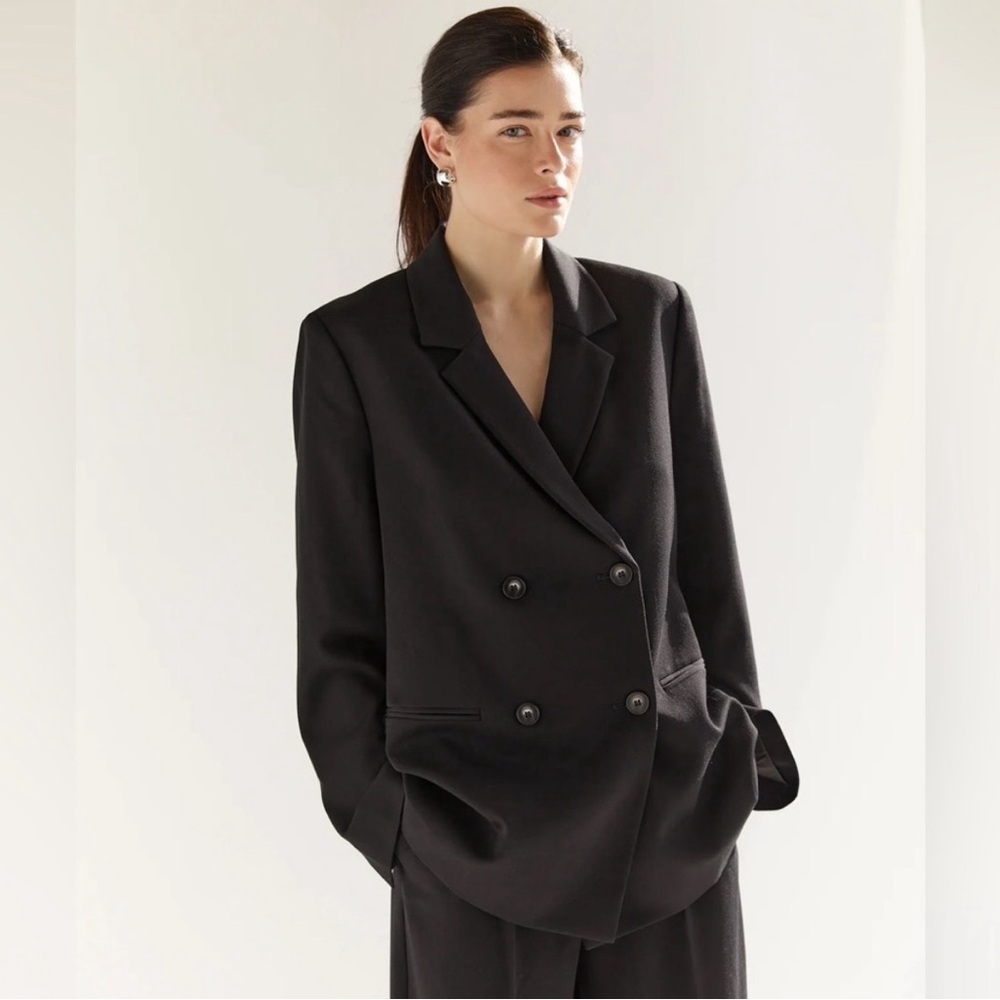 Oak + Fort Black Double-Breasted Women's Blazer Jacket